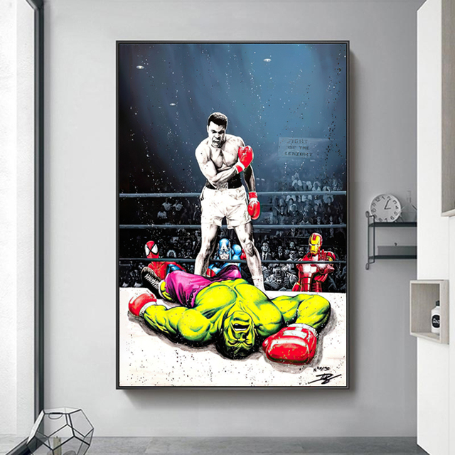 Malarstwo: Muhammad Ali kontra Hulk - obrazy na płótnie do dekoracji domu - Wianko - 6