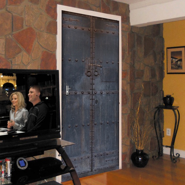 Kreatywne DIY 3D naklejki na drzwi - wzór do dekoracji domu, idealne na stare drewniane drzwi, duże ściany, salon - Wianko - 6