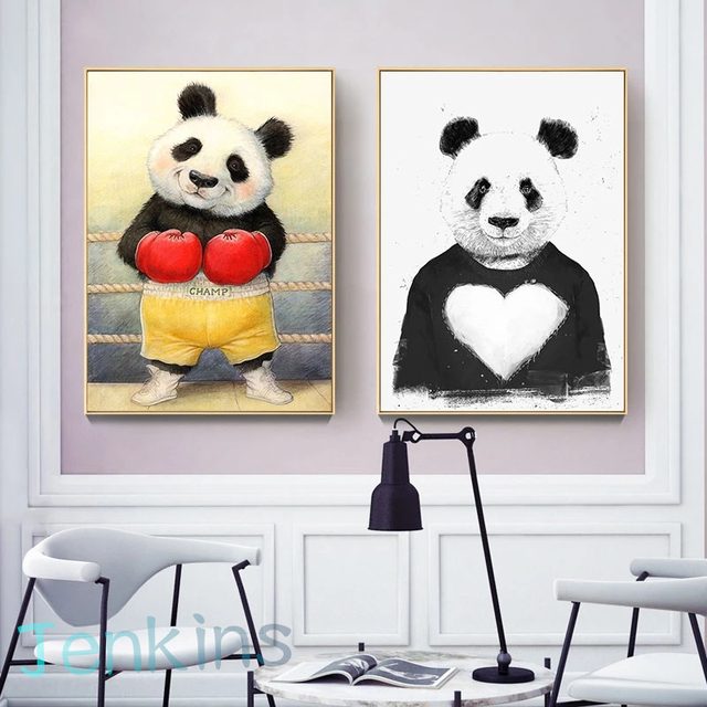Uroczy plakat na płótnie ze zdjęciem czarno-białej bambusowej pandy - dekoracja wnętrza - Wianko - 4