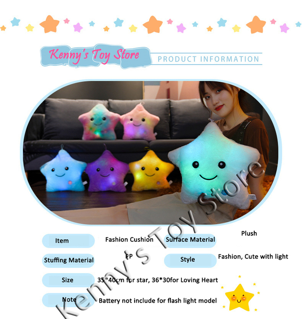 Pluszowa poduszka z kolorowymi gwiazdkami i podświetleniem LED - 35CM, miękka i wypchana, idealna dla dzieci i dziewczynek - Wianko - 5