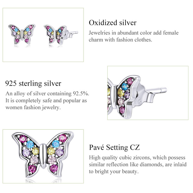 Nowe, przepiękne kolczyki motylki z 925 srebra dla dziewczyny - Bamoer GAE514 - Wianko - 11