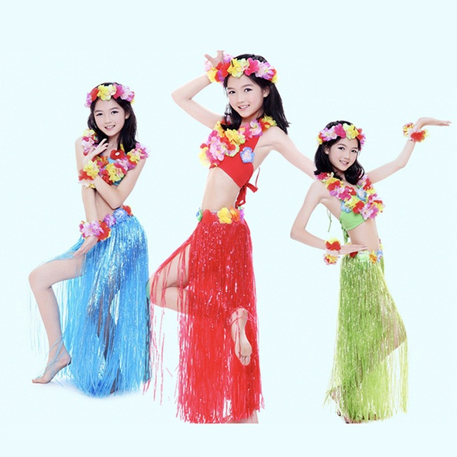 Hawajskie hula spódnice z plastikowych włókien: 30/40/60/80 cm - kwiatowe kostiumy do tańca i imprezy na plaży - Wianko - 11