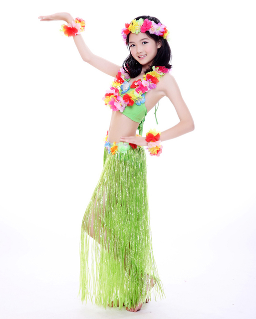 Hawajskie hula spódnice z plastikowych włókien: 30/40/60/80 cm - kwiatowe kostiumy do tańca i imprezy na plaży - Wianko - 9