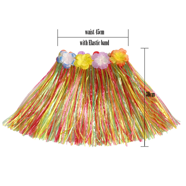 Hawajskie hula spódnice z plastikowych włókien: 30/40/60/80 cm - kwiatowe kostiumy do tańca i imprezy na plaży - Wianko - 3