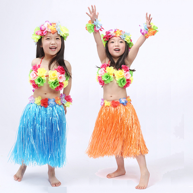 Hawajskie hula spódnice z plastikowych włókien: 30/40/60/80 cm - kwiatowe kostiumy do tańca i imprezy na plaży - Wianko - 12