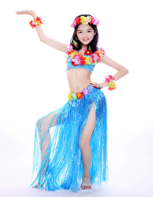 Hawajskie hula spódnice z plastikowych włókien: 30/40/60/80 cm - kwiatowe kostiumy do tańca i imprezy na plaży - Wianko - 10