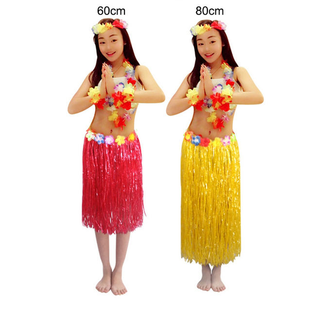 Hawajskie hula spódnice z plastikowych włókien: 30/40/60/80 cm - kwiatowe kostiumy do tańca i imprezy na plaży - Wianko - 14