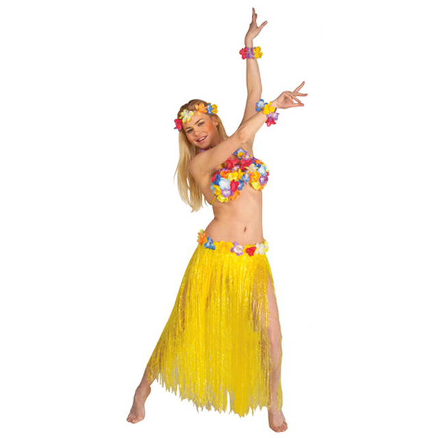 Hawajskie hula spódnice z plastikowych włókien: 30/40/60/80 cm - kwiatowe kostiumy do tańca i imprezy na plaży - Wianko - 7