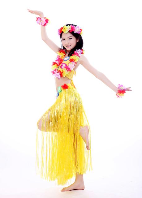 Hawajskie hula spódnice z plastikowych włókien: 30/40/60/80 cm - kwiatowe kostiumy do tańca i imprezy na plaży - Wianko - 8