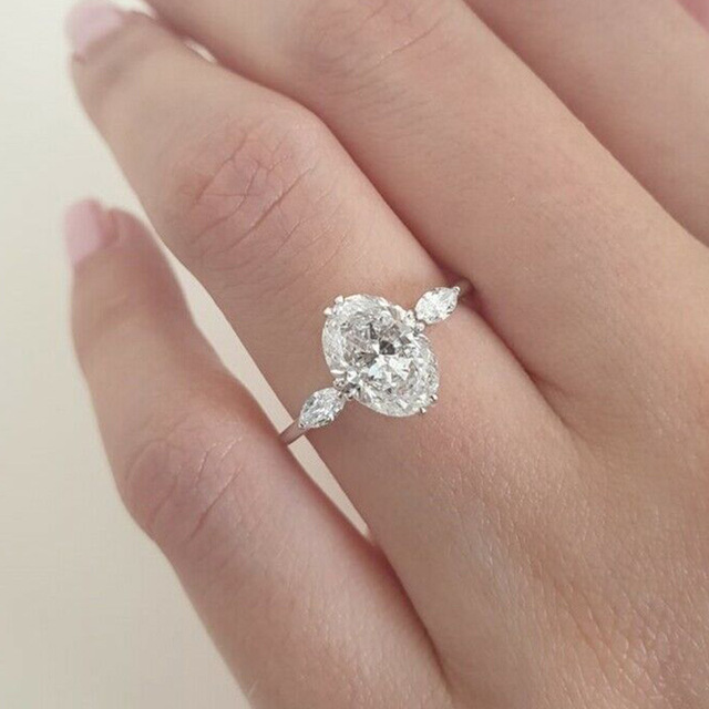 Luksusowy owalny kryształowy pierścień z kamieniem dla kobiet - moda ślubna, srebrny, zaręczynowy, biżuteria wieczności - Wianko - 5