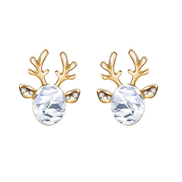 Kolczyki świąteczne z jeleniem, elegancka biżuteria z porożem, kryształowy kamień, stal nierdzewna - Wianko - 9