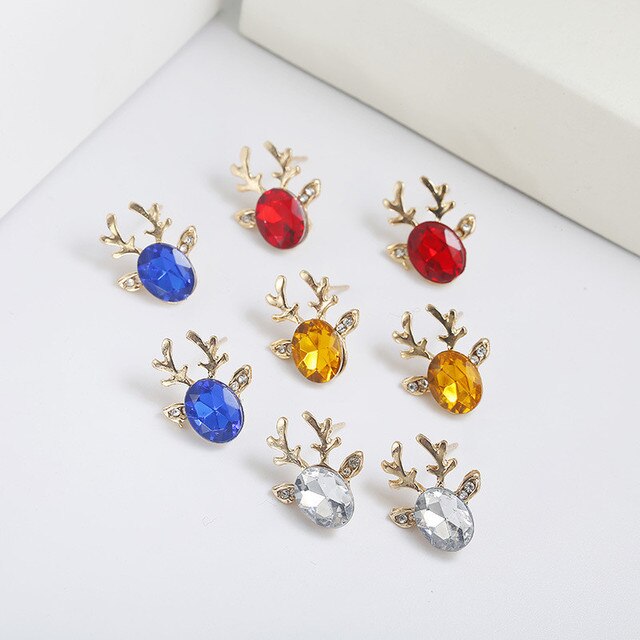 Kolczyki świąteczne z jeleniem, elegancka biżuteria z porożem, kryształowy kamień, stal nierdzewna - Wianko - 3