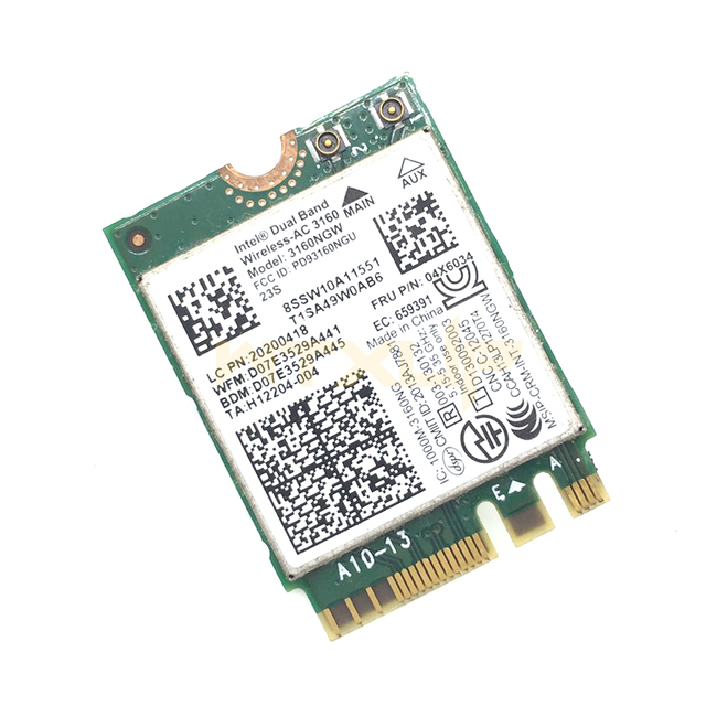 Dwuzakresowa karta WiFi wireless-AC Intel 3160NGW 3160AC 802.11a/b/g/n/AC + BT 4.0 do Lenovo Y40 Y50 E10-30 serii, FRU 04X6034 - Wianko - 1