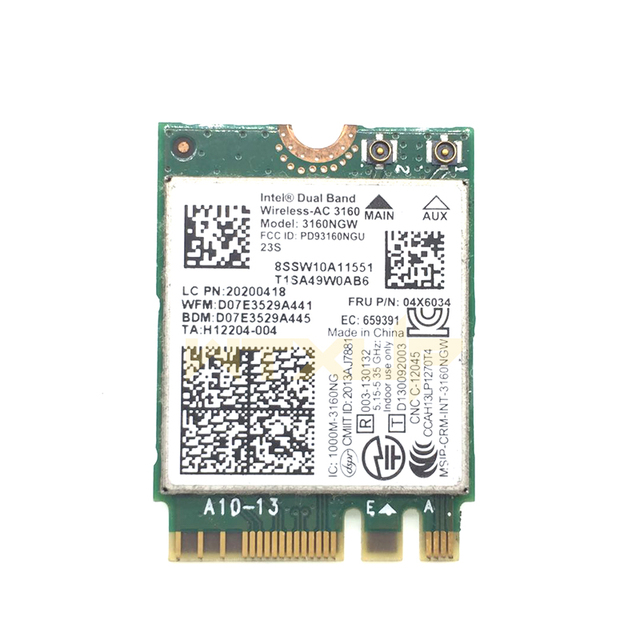 Dwuzakresowa karta WiFi wireless-AC Intel 3160NGW 3160AC 802.11a/b/g/n/AC + BT 4.0 do Lenovo Y40 Y50 E10-30 serii, FRU 04X6034 - Wianko - 2