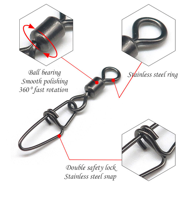 Haczyki na ryby - Połączenie obrotowe ze stali nierdzewnej z podwójnym zamkiem zatrzaski - Wianko - 5