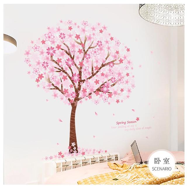 Różowa ściana kwiatów - dekoracja ściany naklejki samoprzylepne do sypialni, pokoju dziewczynki i salonu - Art. No. XXX - Wianko - 3