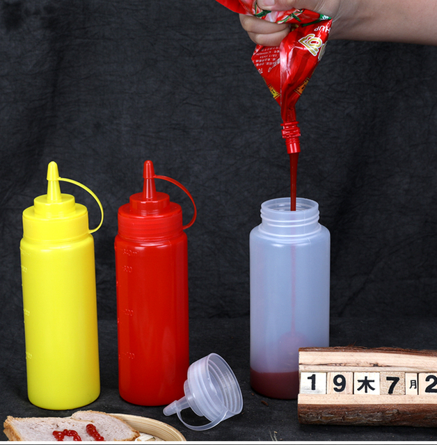 Pusta butelka plastikowa Squeeze Squirt z skalą, pojemność: 250ML, 340ML, 680ML - sos pomidorowy/sałatkowy - Wianko - 7