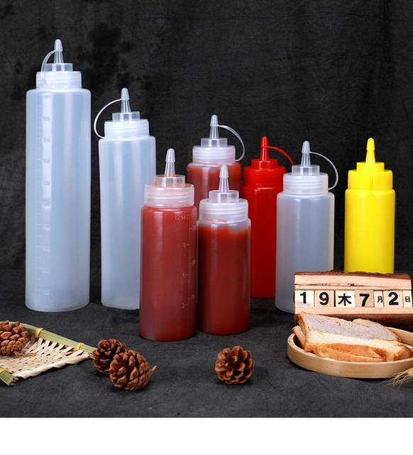 Pusta butelka plastikowa Squeeze Squirt z skalą, pojemność: 250ML, 340ML, 680ML - sos pomidorowy/sałatkowy - Wianko - 8