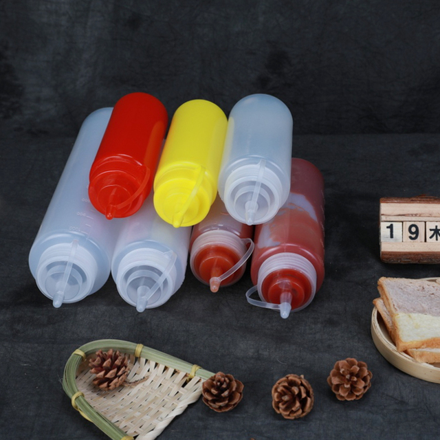 Pusta butelka plastikowa Squeeze Squirt z skalą, pojemność: 250ML, 340ML, 680ML - sos pomidorowy/sałatkowy - Wianko - 2