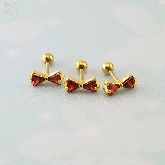 Para kolorowych kolczyków w kształcie kokardy ze stali nierdzewnej z kryształami CZ, idealne do uszu i chrząstki - Wianko - 10