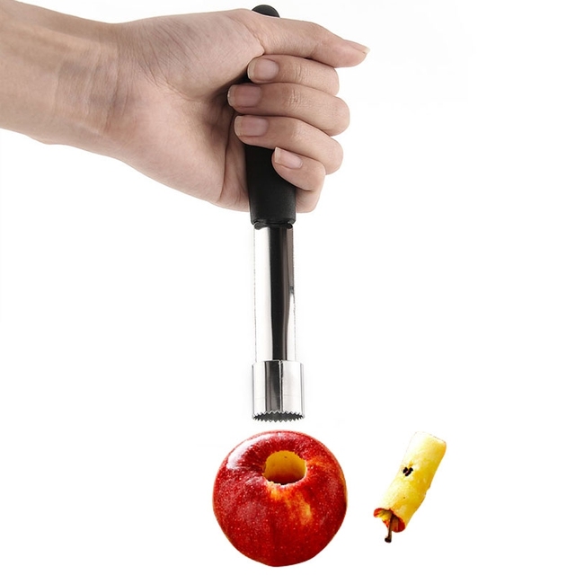 Metalowy usuwacz łodyg jabłek, pomidorów i owoców z plastikowym nożem, gadżet kuchenny do usuwania łodyg owoców i truskawek - Wianko - 2