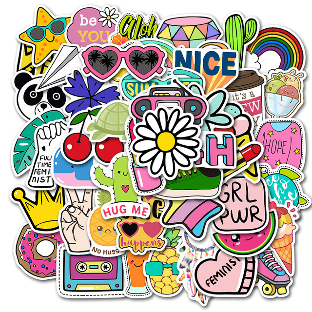 50/100 sztuk kolorowych naklejek Kawaii VSCO dla dzieci - estetyczne, wodoodporne graffiti na laptopa, gitarę i skateboard - Wianko - 27