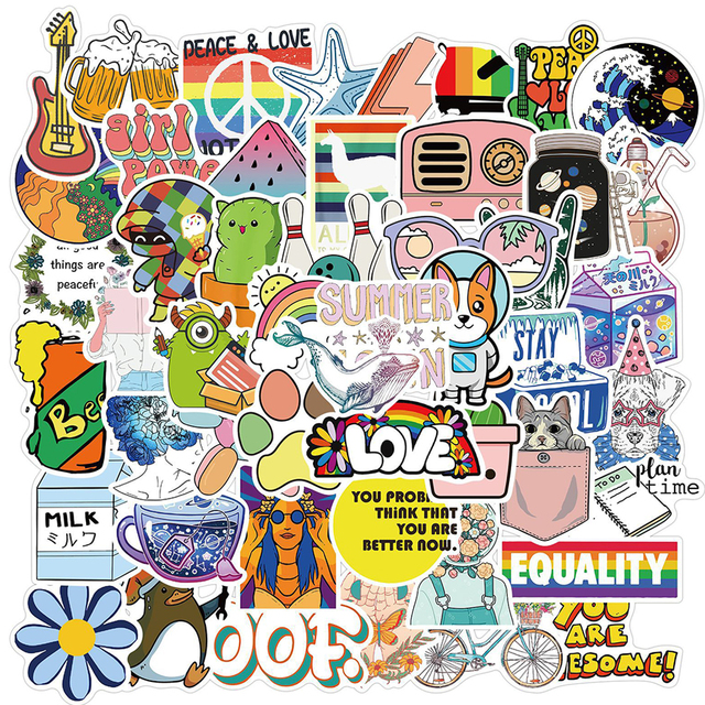 50/100 sztuk kolorowych naklejek Kawaii VSCO dla dzieci - estetyczne, wodoodporne graffiti na laptopa, gitarę i skateboard - Wianko - 37