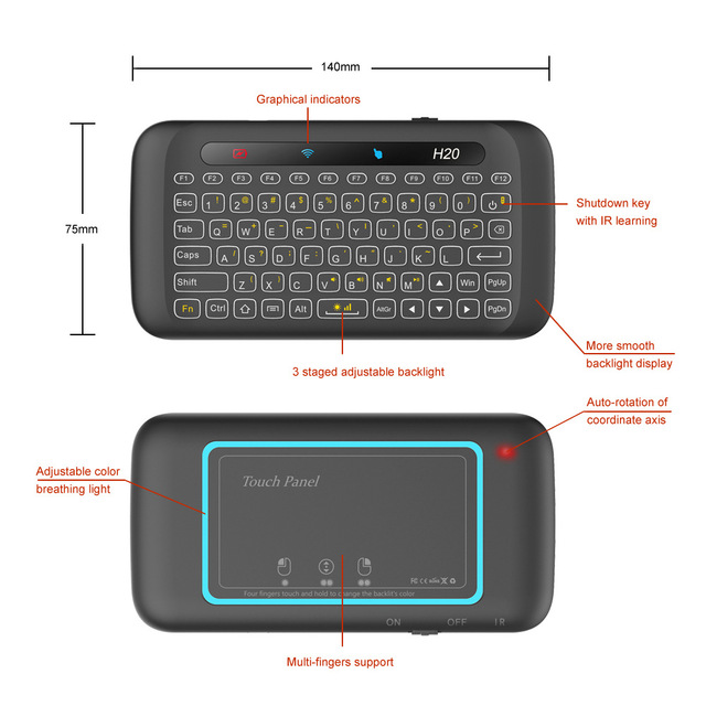 Bezprzewodowa Mini klawiatura z Touchpadem i podświetleniem RGB - obsługa pilotem na podczerwień dla TV BOX, PC i PS4 - Wianko - 9
