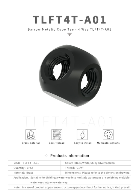 Barrow 4-kanałowy układ chłodzenia wody 4Way w formie sześcianu TLFT4T-A01 - Wianko - 1