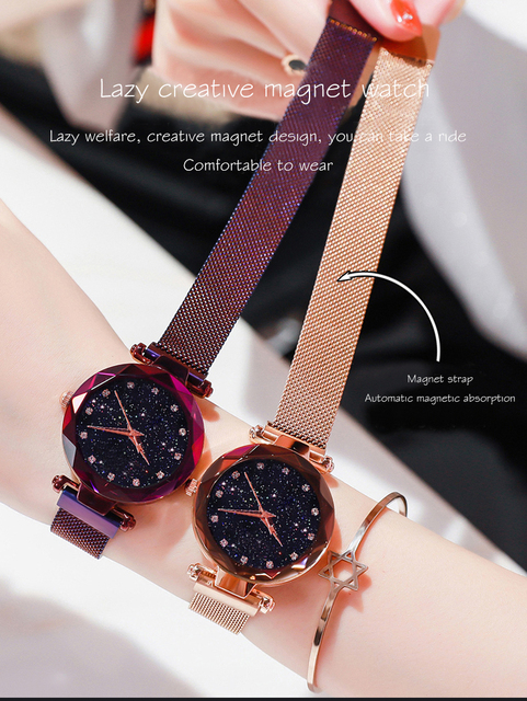 Elegancki zegarek damski siatka z różowego złota, geometryczna powierzchnia, magnetyczna klamra, kwarcowy - Wianko - 1
