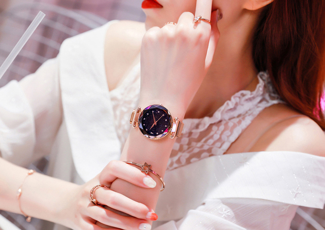 Elegancki zegarek damski siatka z różowego złota, geometryczna powierzchnia, magnetyczna klamra, kwarcowy - Wianko - 17