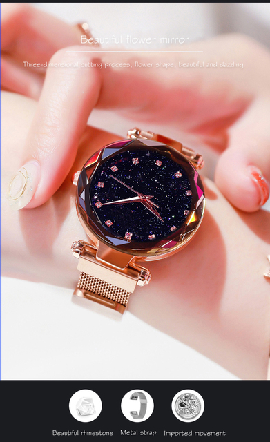 Elegancki zegarek damski siatka z różowego złota, geometryczna powierzchnia, magnetyczna klamra, kwarcowy - Wianko - 2