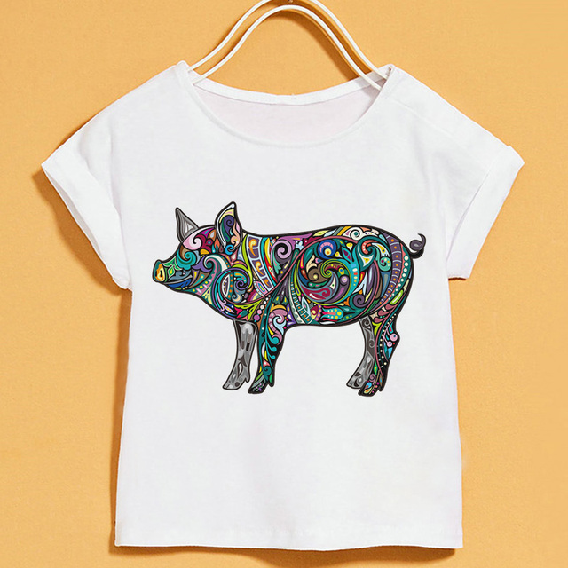Nowy T-shirt dla dzieci | Lato 2019 | Zwierzęce nadruki | Dziewczęcy | Biały | Krótki rękaw | Okrągły dekolt - Wianko - 16