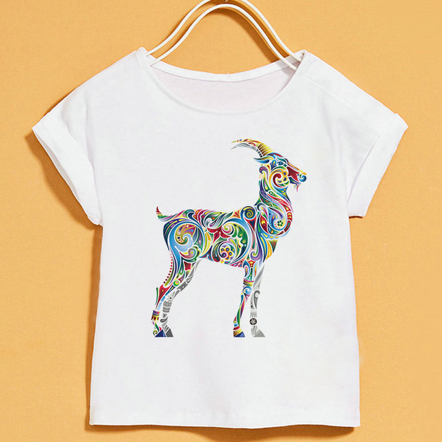 Nowy T-shirt dla dzieci | Lato 2019 | Zwierzęce nadruki | Dziewczęcy | Biały | Krótki rękaw | Okrągły dekolt - Wianko - 3