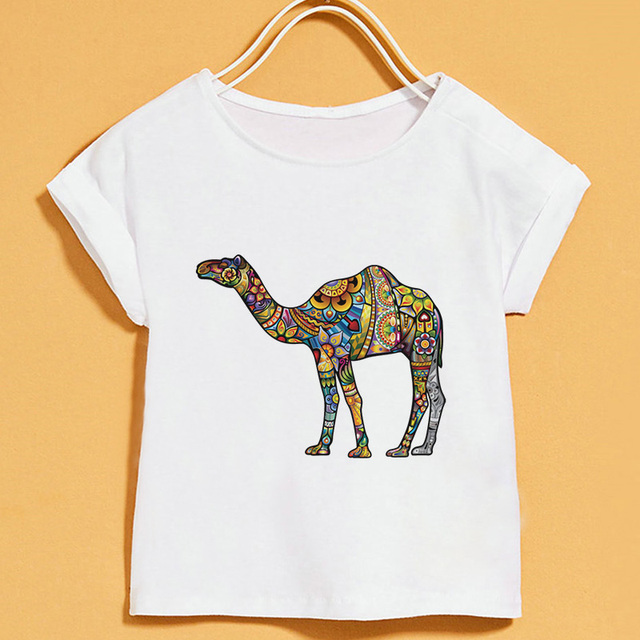 Nowy T-shirt dla dzieci | Lato 2019 | Zwierzęce nadruki | Dziewczęcy | Biały | Krótki rękaw | Okrągły dekolt - Wianko - 5