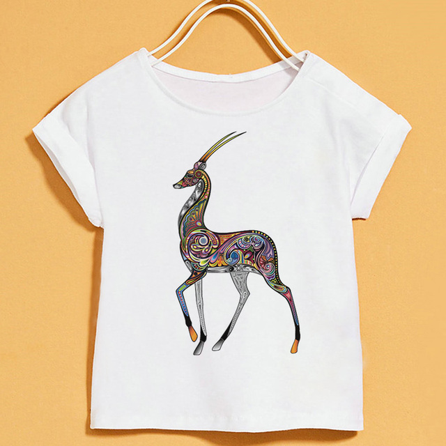 Nowy T-shirt dla dzieci | Lato 2019 | Zwierzęce nadruki | Dziewczęcy | Biały | Krótki rękaw | Okrągły dekolt - Wianko - 13