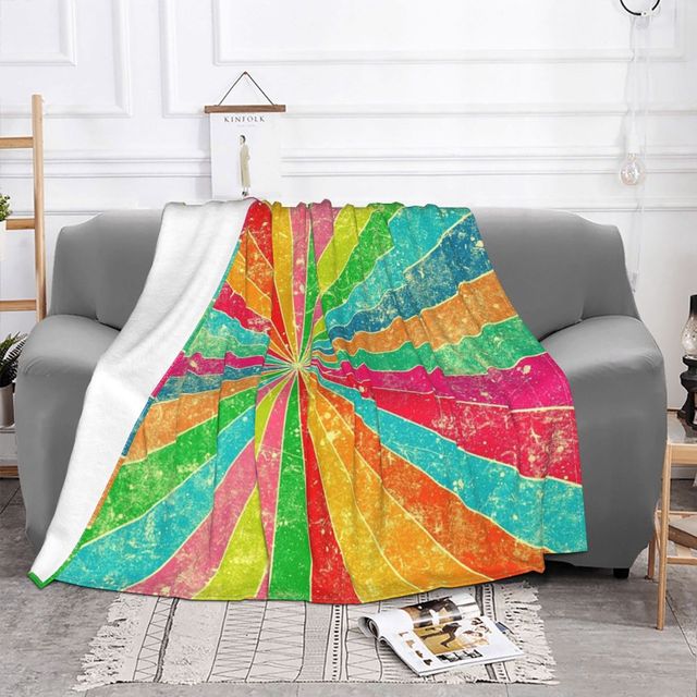 Flanelowy koc Rainbow - przenośny, super miękki, idealny na kanapę i do biura - wiosna/jesień - kolorowy - Wianko - 5