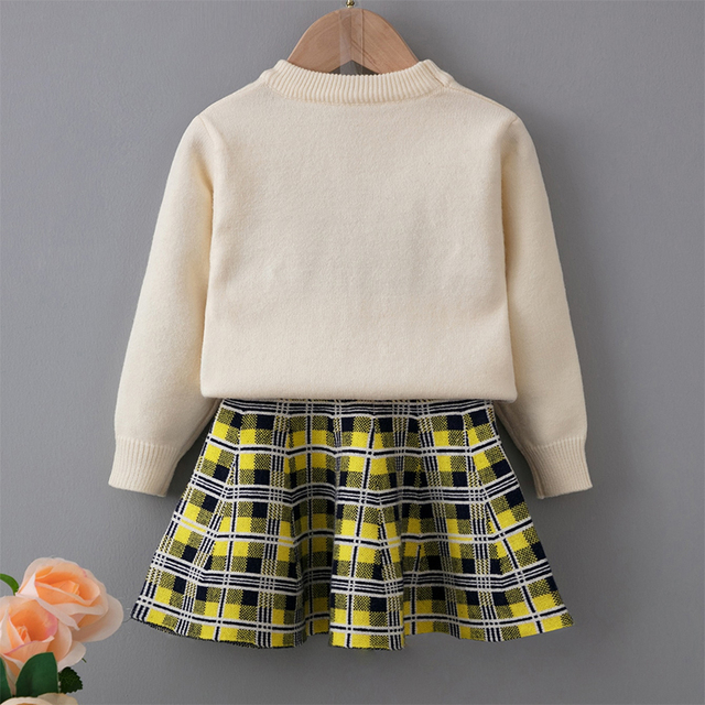 Sweter jesienno-zimowy dla dziewczynki z długim rękawem i ciepłą spódnicą - zestaw 2 szt - Wianko - 8