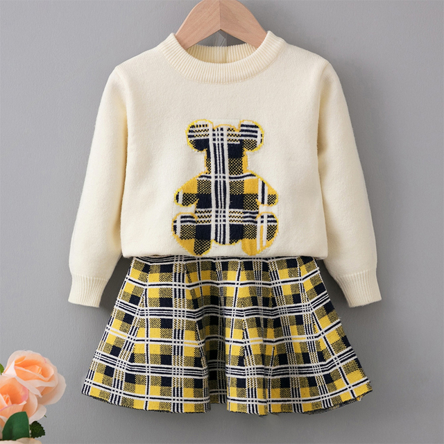 Sweter jesienno-zimowy dla dziewczynki z długim rękawem i ciepłą spódnicą - zestaw 2 szt - Wianko - 7