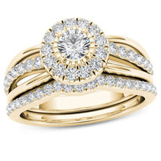 Pierścionek zaręczynowy Milangirl z wielowarstwowym kamieniem cyrkonowym w złotym kolorze - biżuteria ślubna dla nowożeńców - Wianko - 1