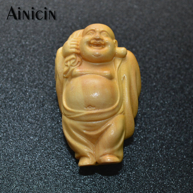 Rzeźba Buddy Guanyin Maitreya Shakya Muni Louts - mini mnich wisiorek z drewna bukszpanu - dekoracyjna figurka buddyjska - Wianko - 3