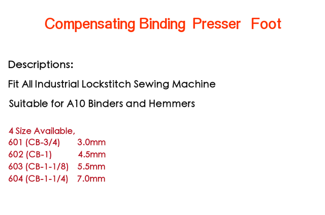 Kompensacyjna wiążąca stopka dociskowa Fit do stebnowania taśmy stóp garnituru A10 Binder & Hemmer - Mod. 601-604 - Wianko - 2