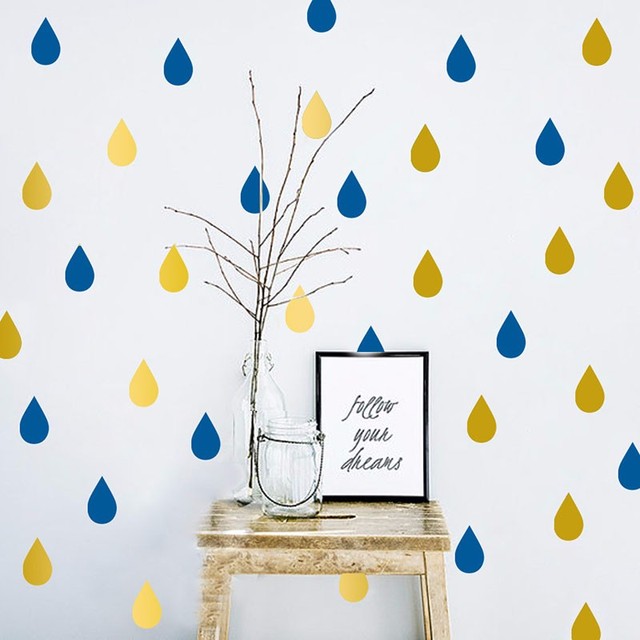 Złote krople deszczu - 20 sztuk naklejek ścienne do dekoracji pokoju dziecięcego i sypialni - Wianko - 8