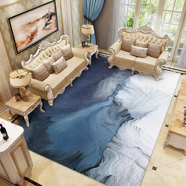 Dywan podłogowy flanelowy z nadrukiem abstrakcyjnych niebieskich chmur – nowość do salonu - Wianko - 13
