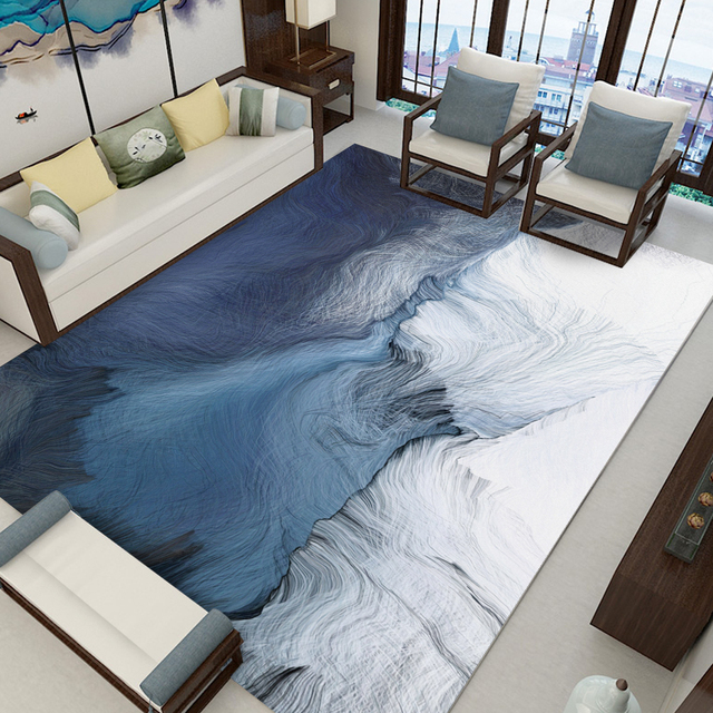 Dywan podłogowy flanelowy z nadrukiem abstrakcyjnych niebieskich chmur – nowość do salonu - Wianko - 14