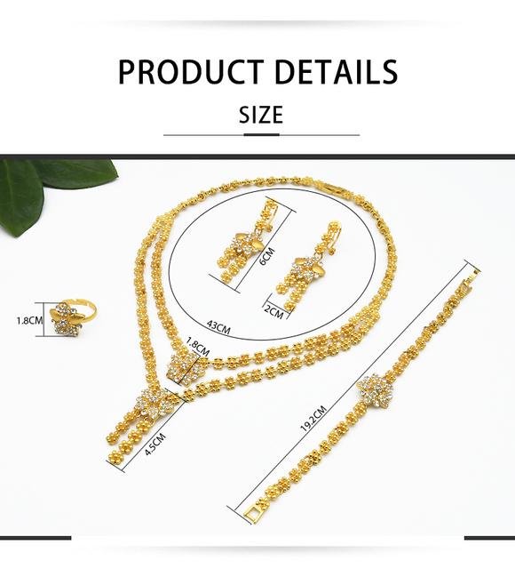 Zestaw biżuterii ślubnej - Naszyjnik, bransoletka, kolczyki, pierścionek - Design pozłacanej biżuterii 24K inspirowanej afrykańskim stylem - Wianko - 3