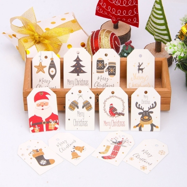 Papierowe kartki świętego Mikołaja - 50 sztuk, seria bożonarodzeniowa, wesołe święta, przywieszki DIY, Kraft, artykuły do pakowania prezentów - Wianko - 2