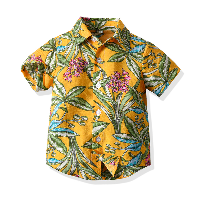 Zestaw ubrań dla chłopców: kwiatowy wzór koszulka z krótkim rękawem, T-shirt i spodnie z bawełny - Wianko - 3