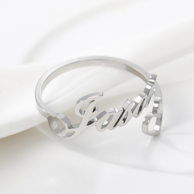 Niestandardowy pierścionek z sercem z imionami - Biżuteria personalizowana z różowego złota - Pierścień BFF ze stali nierdzewnej dla kobiet - Różowa złota biżuteria personalizowana dla par - Wianko - 4