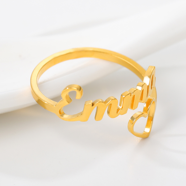 Niestandardowy pierścionek z sercem z imionami - Biżuteria personalizowana z różowego złota - Pierścień BFF ze stali nierdzewnej dla kobiet - Różowa złota biżuteria personalizowana dla par - Wianko - 2